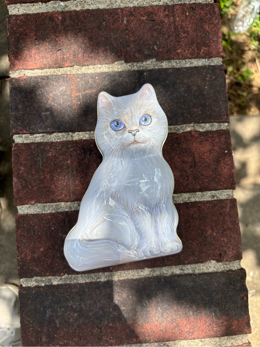 Brand New White Cat Metal Tin with Custom Designed Cross Stitch Kit